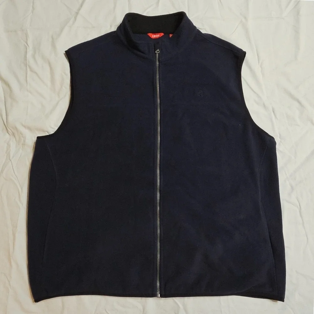 Izod Fleece Vest XXL Blue‎ Full Zip Pockets Golf